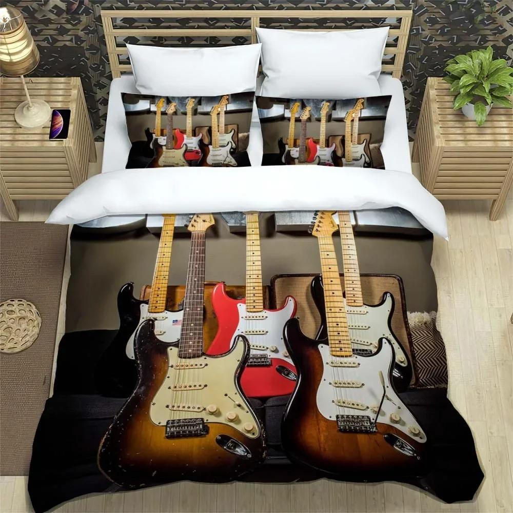 Fender Музыкальная Гитара Мода 3D Печать Постельное Белье Комплект Постельного Белья на Королевскую Кровать Индивидуальный Комплект Постельного Белья King Size Мягкий И Удобный
