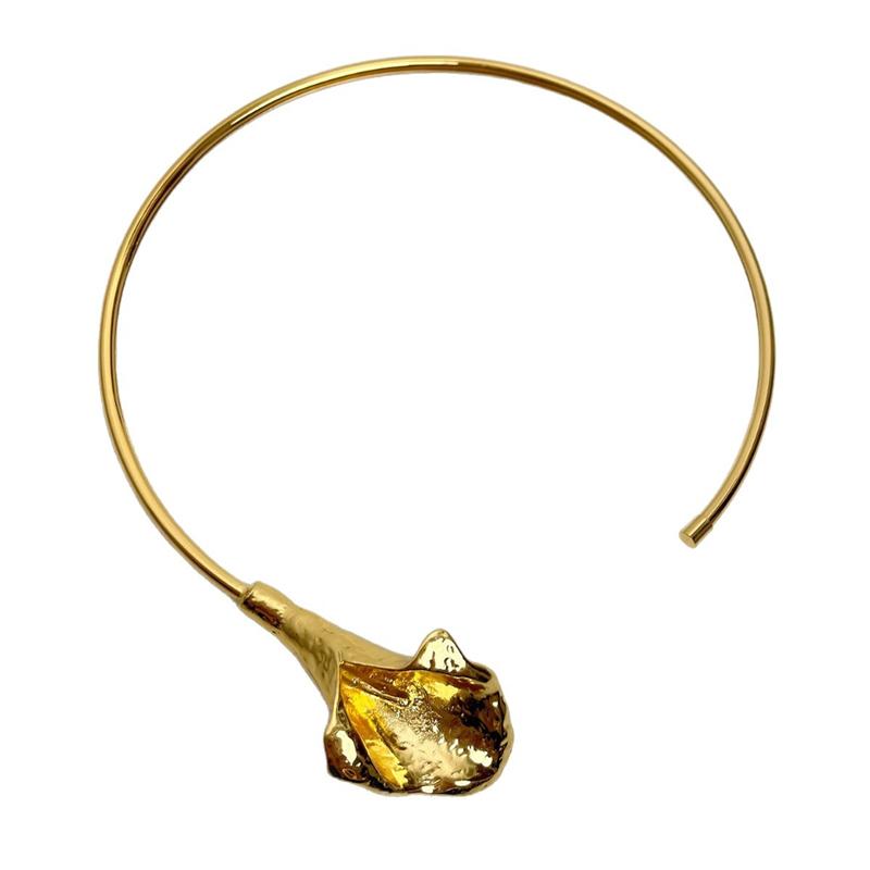 Statement Calla Lily Enamel Choker Necklace for Women Gold Color Open Collar Floral Torque Necklace Elegant Party Jewelry Gift