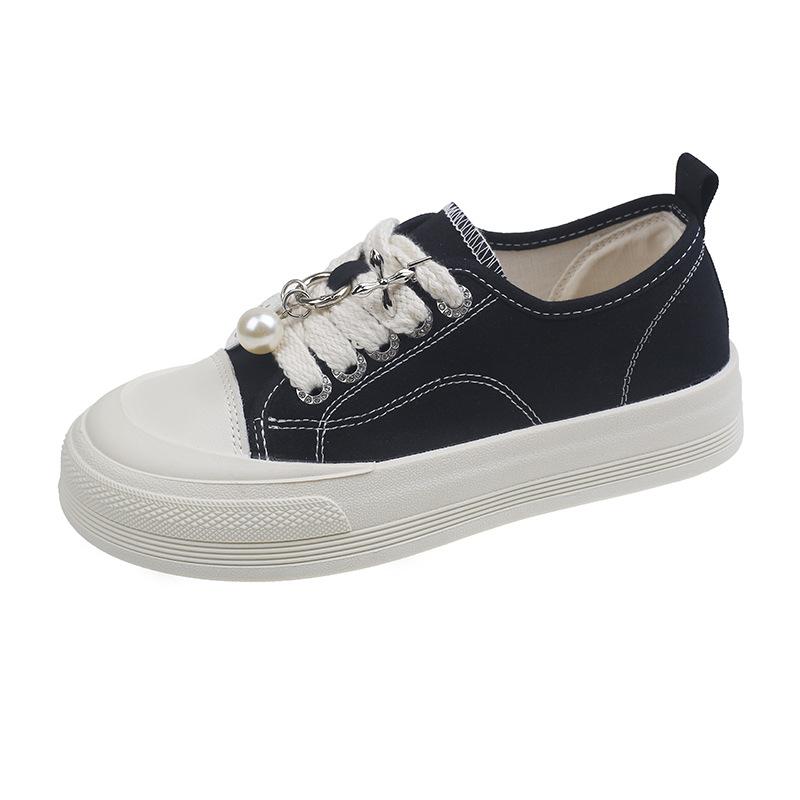 Smiley Face Pearl Pendant Canvas Shoes Women's Summer New Fashion Versatile Sports Casual Board Shoes