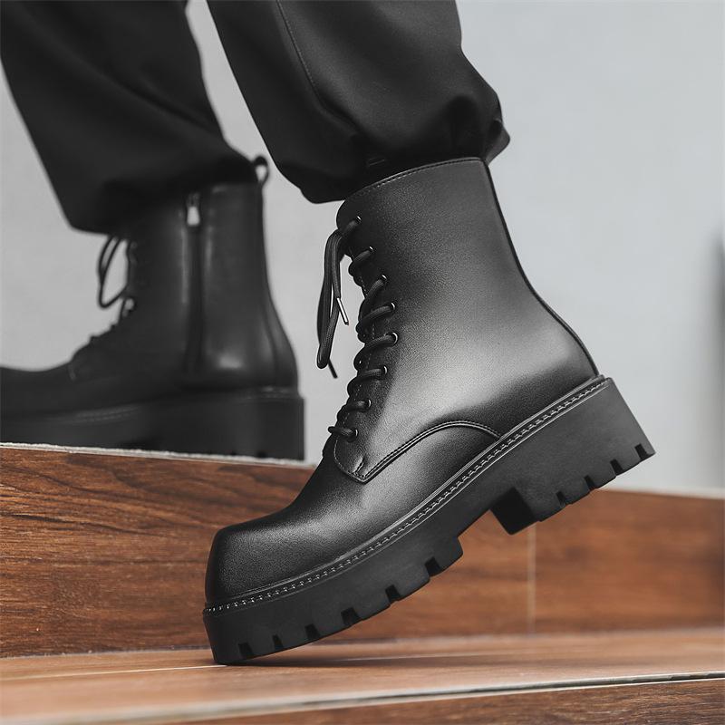 Британский стиль черные ботинки Мартин мужские высокие универсальные увеличивающие рост корейская версия кожаные ботинки модные мужские рабочие ботинки-локомотивы 1907-J