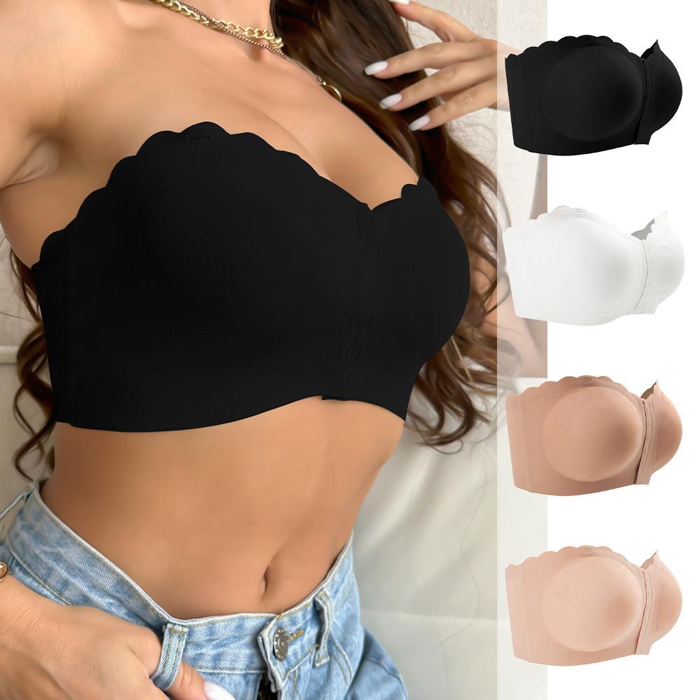 Non Marking Front Button Underwear Anti Slip Strapless Strapless Strapless Women's Gathering Bra
