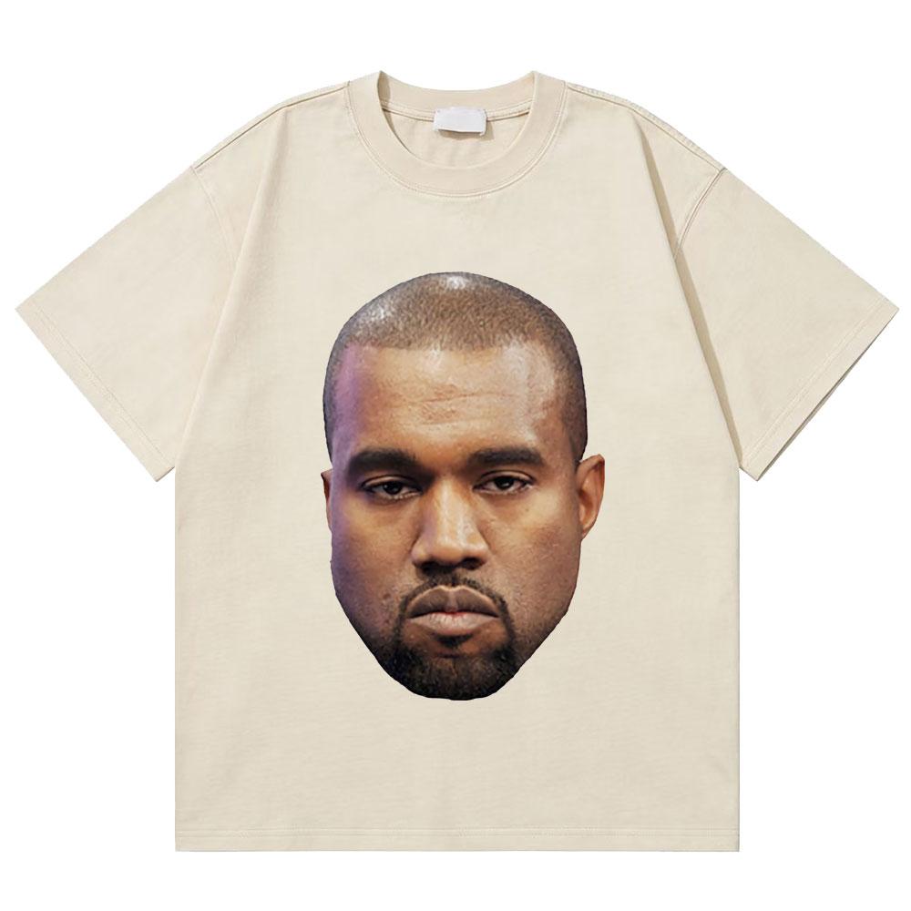 Стирка Винтажная Рэпер Kanye West Безэмоциональное Лицо Смешной Мем Футболка Мужская Хип-Хоп Оверсайз Футболка Мужская Мода Повседневная Футболка