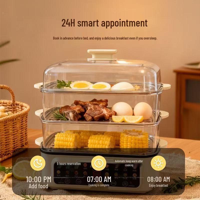 Многофункциональный электрический пароварка 110 В для дома - 3-уровневая автоматическая плита для завтрака и кастрюля для приготовления на пару, варки и тушения.