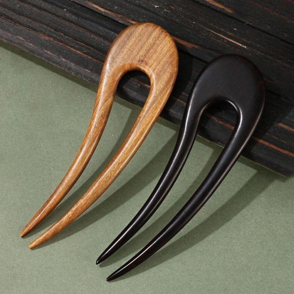 Wooden Chinese Hair Sticks U Shaped Women Hair Bun Simple Hair Forks