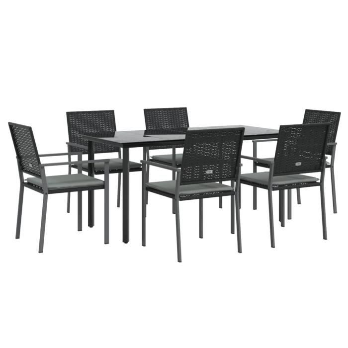 VidaXL Garden Dining Set 7 Pcs Cushions Woven Resin Steel 3187026