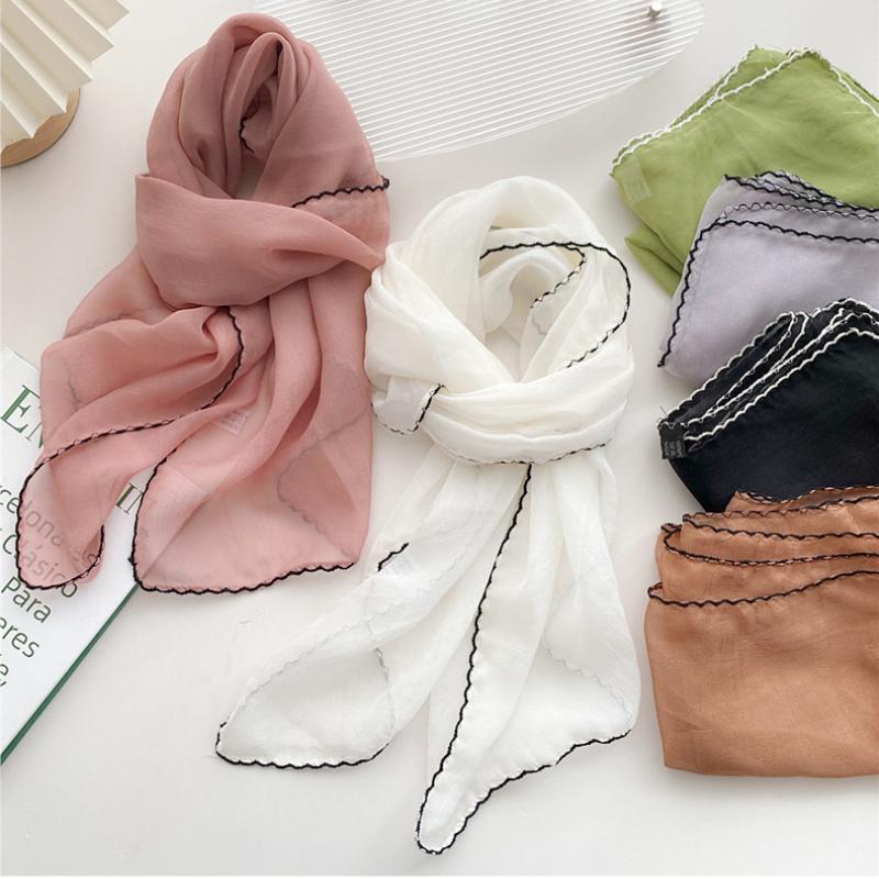Solid Color Lace Neckerchief Long Scarfs Ribbon Wrist Basic Versatile Thin Head Scarf For Women Simple Headband Fashion Hairband