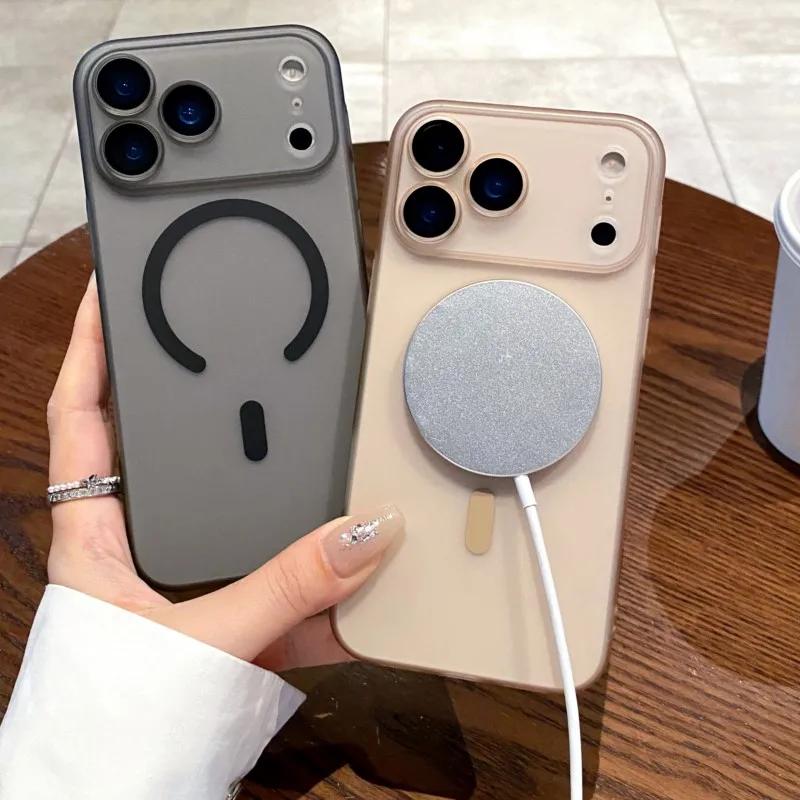 Роскошный ультратонкий матовый чехол для Magsafe для iPhone 17 Air 16 15 14 Plus 13 12 11 Pro Max Магнитная беспроводная зарядка Прозрачная крышка