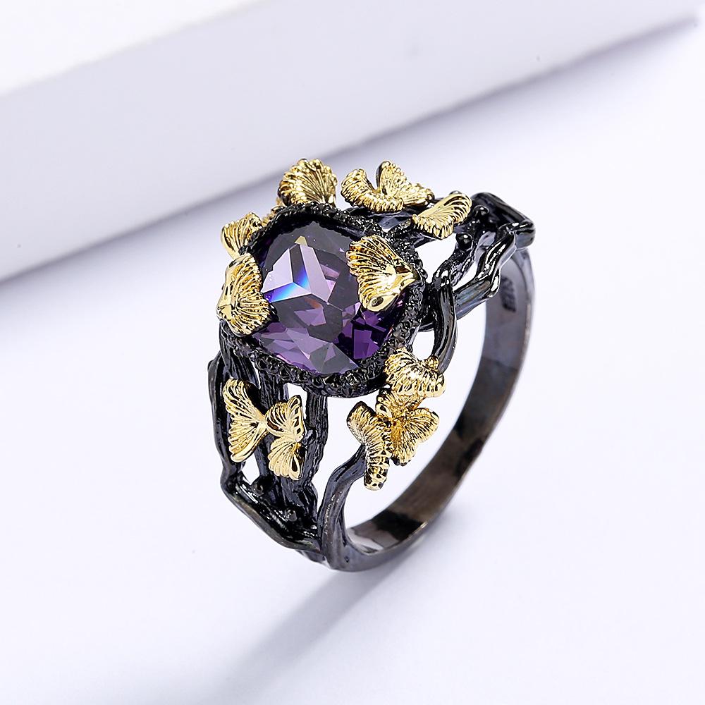 Hot Selling Natural Stone Flower Ring Cicada Vine Black Gold Creative Ring Accessories