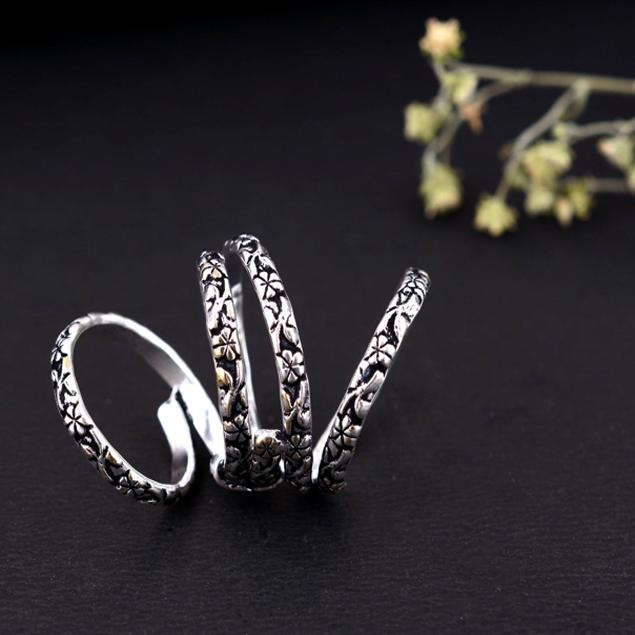 Handmade Silver Arthritis Ring Adjustable Double Band Oxidized Criss Cross Pattern Boho Tribal Jewelry Gift for Women & Men