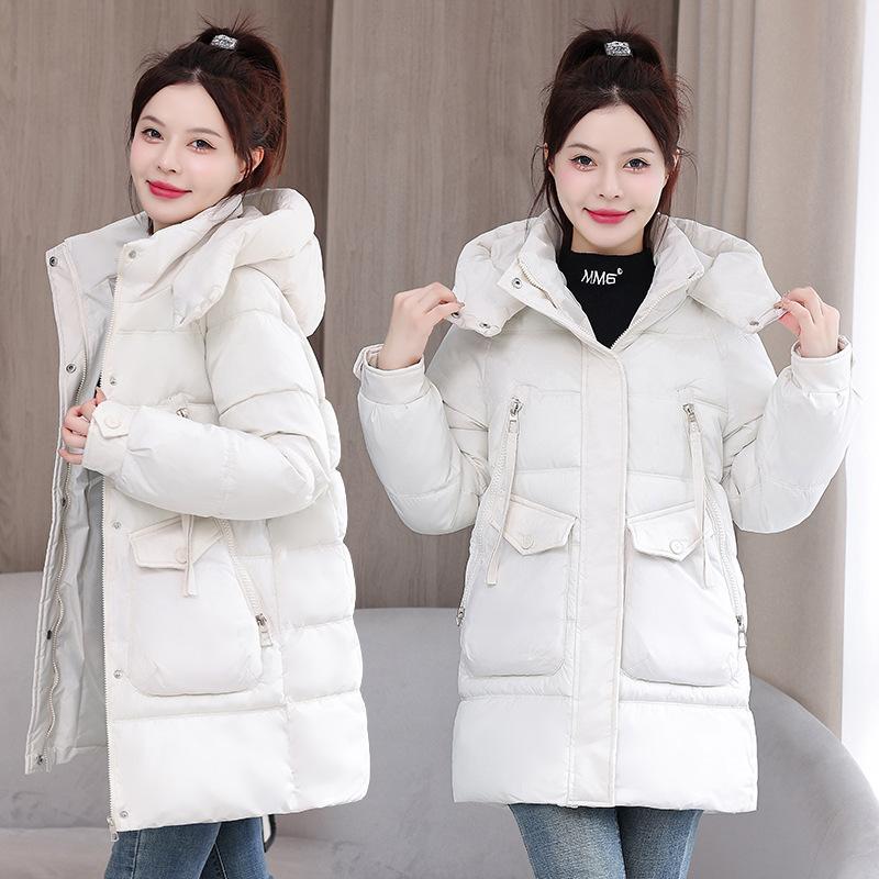 Autumn and Winter 2025 Korean Hooded Bread Jacket Plus Thickened Down Cotton Jacket Women's Mid-Length Loose Cotton Jacket Exterior