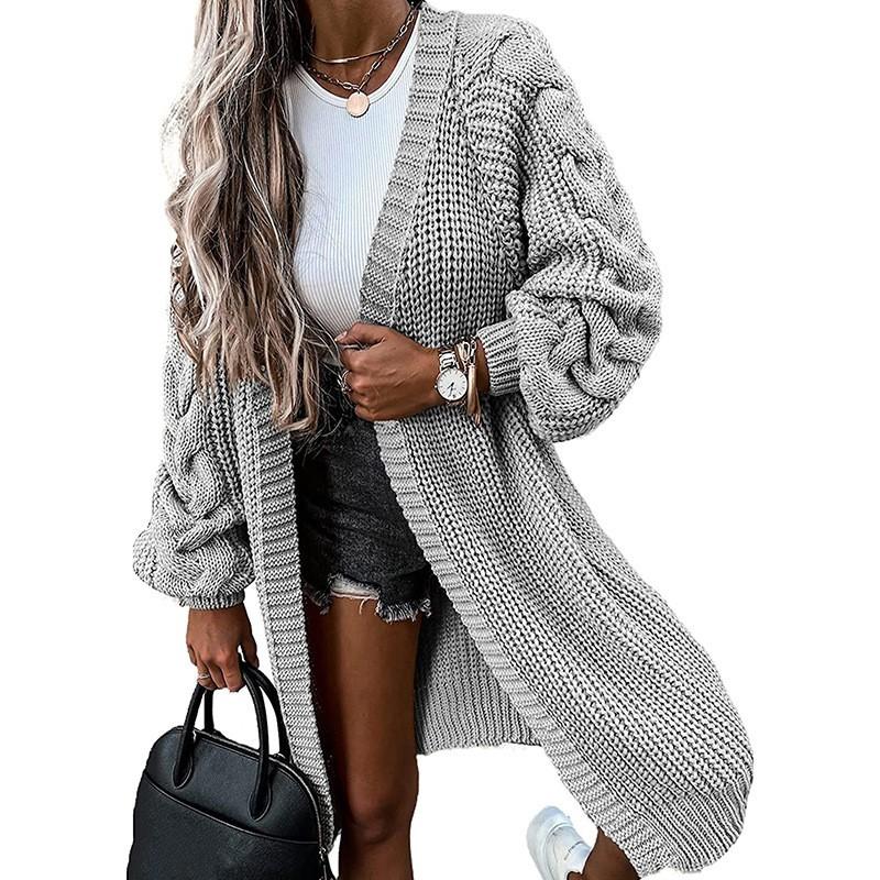 Women's Casual Cardigan Solid Color Loose Long Sleeve Knitted Jacket