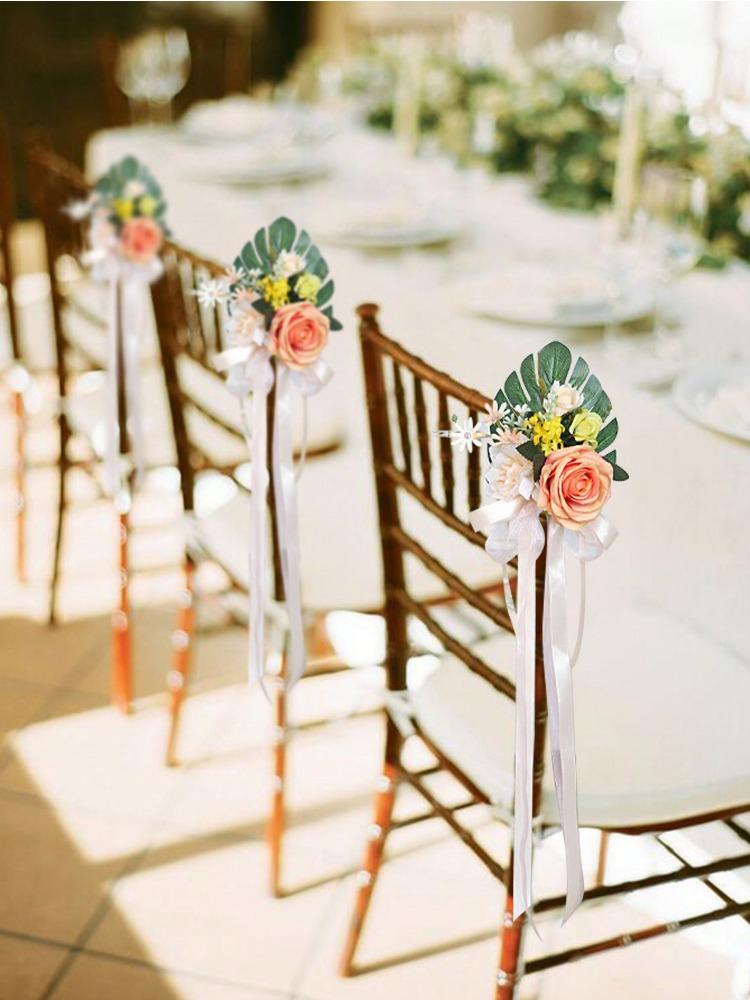 1 шт. Украшения для стульев Украшения для прохода на свадьбе для свадебной церемонии Цветы для церкви Декор для вечеринки с искусственными цветами Эвкалиптом и лентами