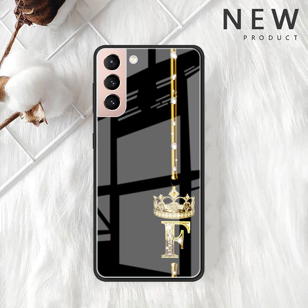 Rose Gold 26 Letters A B C Glass Case For Samsung Galaxy S22 S20 FE S21 Plus Phone Cover S10 5G S9 Note 20 Ultra 10 Lite Shell