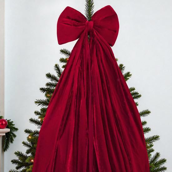Christmas Bow Tree Topper Ornament Burgundy Velvet Wreath Bows Christmas Hanging Ribbon Gift Bows for Holiday Home Wall Outdoor Indoor Party