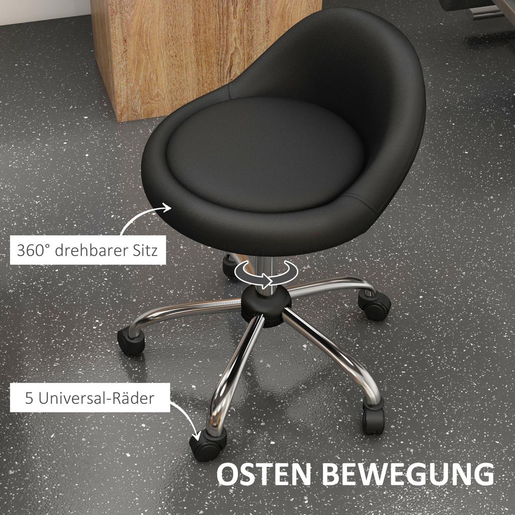 Work Stool Swivel Stool Rolling Stool, Height-Adjustable, Rotating Seat, 50cm x 50 cm x 83 cm, Black + Silver