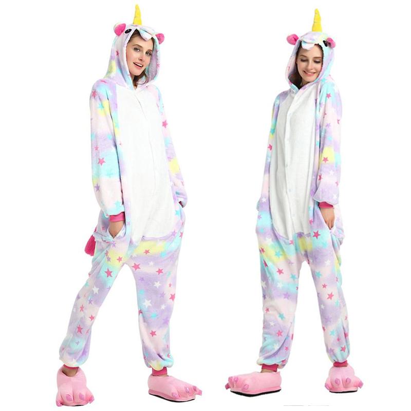 Colorful Rainbow Unicorn Kigurumi Homewear Nightgown With Shoes Women Men Pajama Costume Sleepwear Party Clothes Overalls for Adult Animal Cosplay