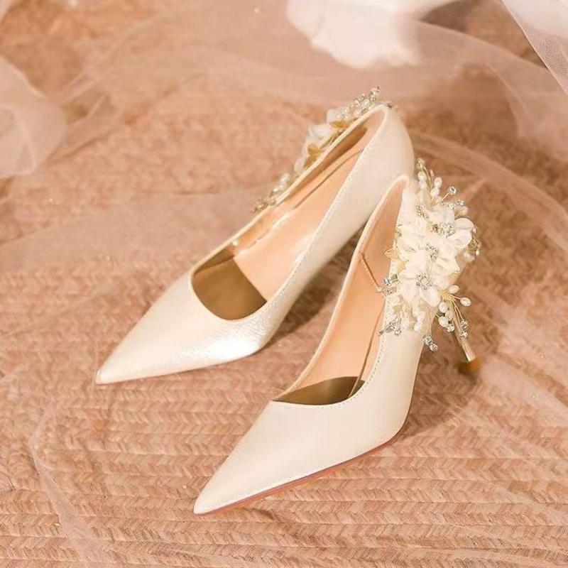 Fashion Crystal Flower Women High Heels Shoes Luxury Elegant Pointed Toe Pumps Wedding Party 2025 New Shoes Autumn Shallow Zapatillas