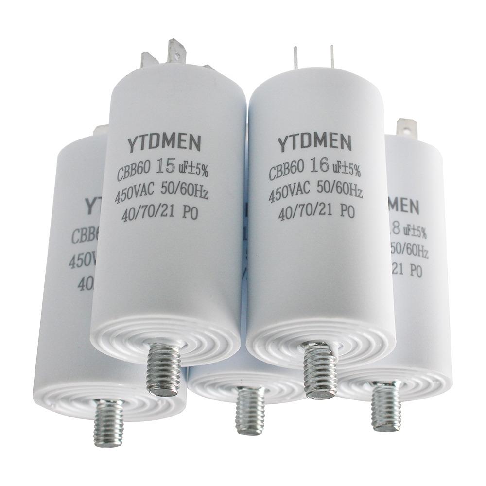 CBB60 Capacitor with Screws AC 450V 4 Pin Dual Insert Motor Run Capacitors 4UF-60UF for Washing Machine Air Water Pump 12uf 16uf
