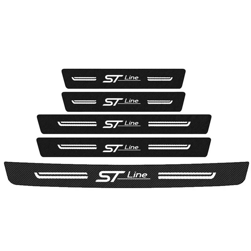 BAYS9 Carbon Fiber Car Door Sill Anti Kick Sticker Rear Bumper Trunk Scratch Guard Decals For Ford STline Logo Exterior Accessories