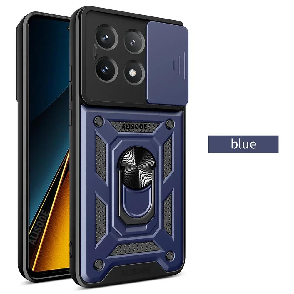 Capa For POCO X6 Pro 5G Case Armor Slide Camera Lens Protection Back Cover for Xiaomi POCO X6 Pro 5G Ring Stand Shockproof Funda