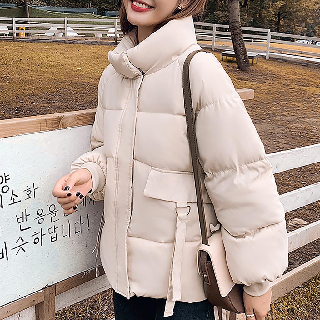 Women Fashion Long Sleeve Bread Jacket Solid Color Cotton Coat Jacket Overcoat