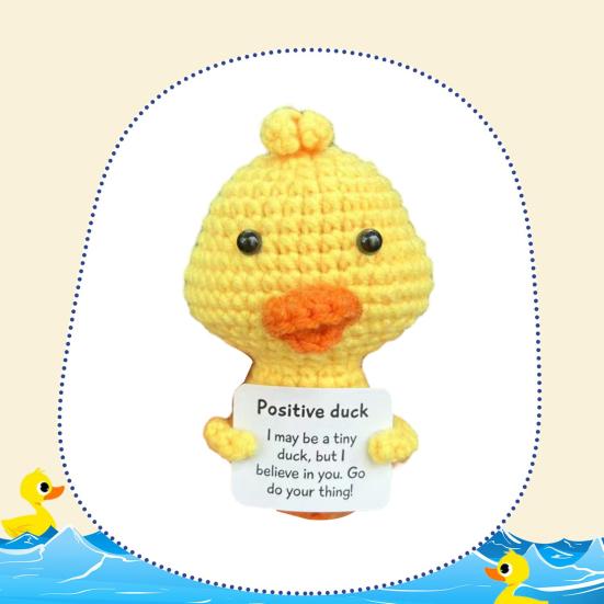 Positive Crochet Yellow Duck Doll with Encouraging Card Emotional Support Handmade Knitting Animal Decoration Ornament Kids Adults Stress Relief Toy
