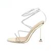New Sexy Women Sandals Ankle Strap Gold High Heels Summer Dress Shoes Woman Crystal Sandalias Shoes For Wedding Women