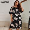 Women's Plus Size Nightgown Mid-length Printed Pullover Dress Homewear Ice Silk Nightgowns