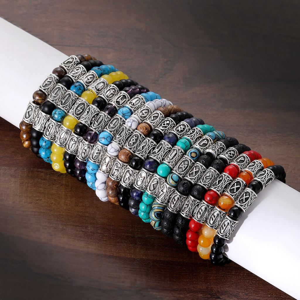 Браслет мужской Викинг Руны Норвегии Камень 8 мм Натуральный Нефрит Содалит Бирюза Бусины Лавы Украшения Браслеты Мужские Pulseras