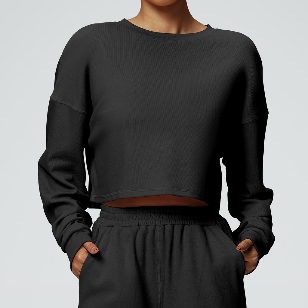 Новая повседневная толстовка с круглым вырезом, спортивные шорты для бега, свободная и модная футболка с длинным рукавом, фитнес-топ для женщин