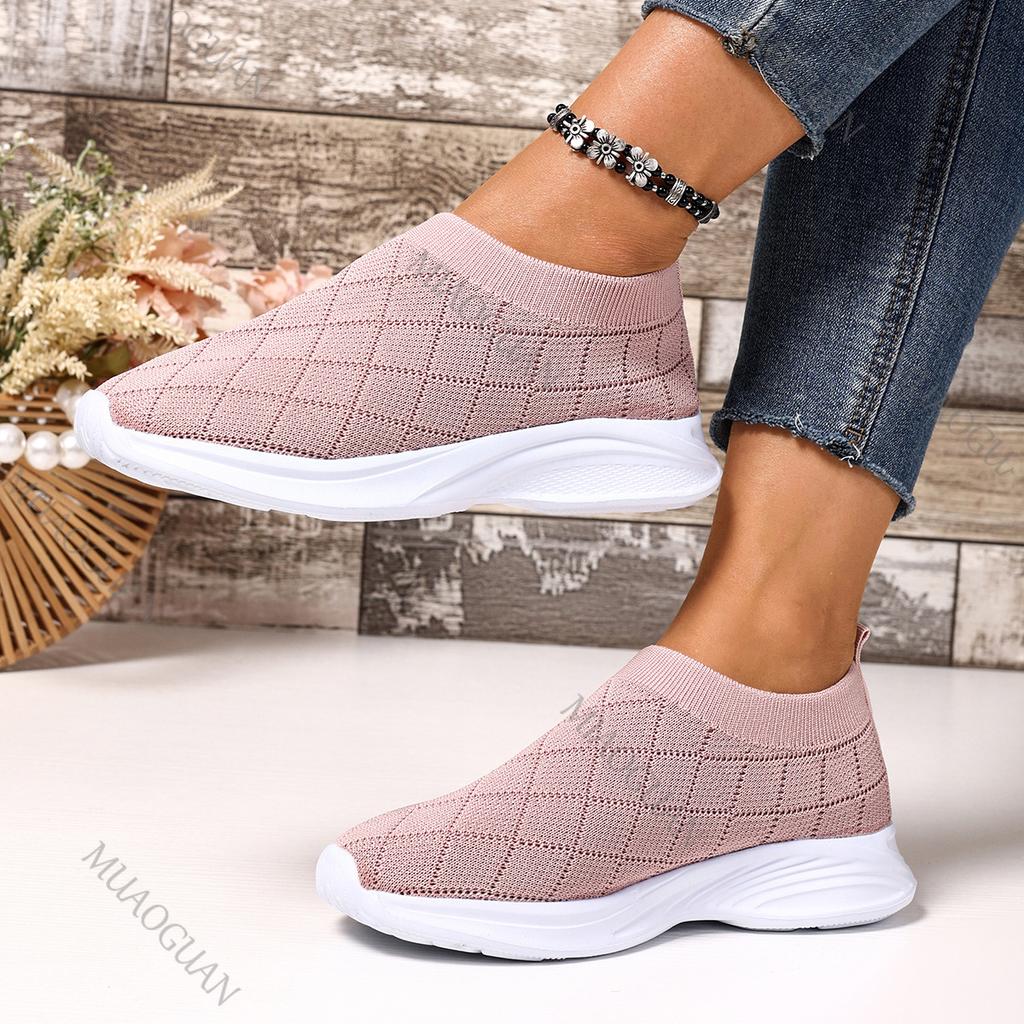 Мода Новые Весенне-Летние Женские Вулканизированные Туфли Сетчатые Дышащие Мягкая Подошва Большой Размер Слипоны Кроссовки Повседневные Однотонные Плетеные Спортивные Теннисные