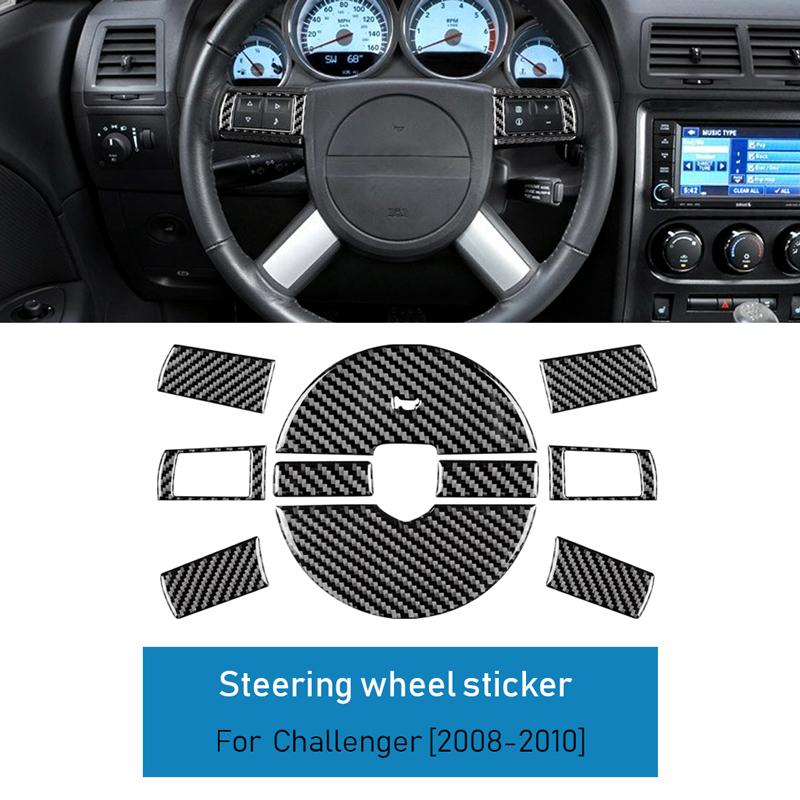 Real Soft Carbon Fiber for Dodge Challenger 2008 2009 2010 Accessories Interior Car Steering Wheel Button Accent Cover Sticker