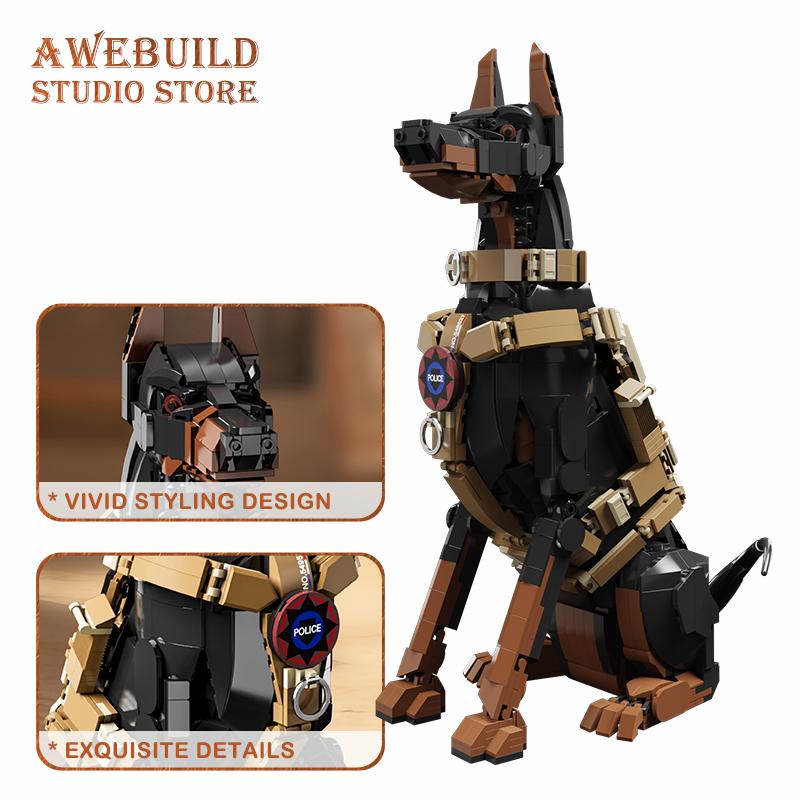 1376Pcs City Police Dog Building Blocks Cool Pet Assembling Model Creative Doberman Pinscher Bricks Animal Toys Adult Gifts DIY