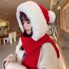 Autumn and Winter Hooded Hat Christmas Hat Scarf One-piece Knitted Bucket Hat Thickened Cold Protection Winter Fisherman Hat