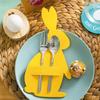 12pcs Non-Woven Fabric Easter Bunny Utensil Holder Cartoon Rabbit Cutlery Bags Desktop Decoration Solid Color Easter Fork Bag