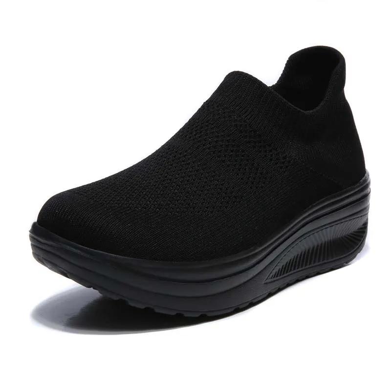 Fashionable Casual Shoes 2024 New Mesh Breathable Versatile Wedge Heel Solid Color Temperament Vulcanized Women's Shoes Sneaker