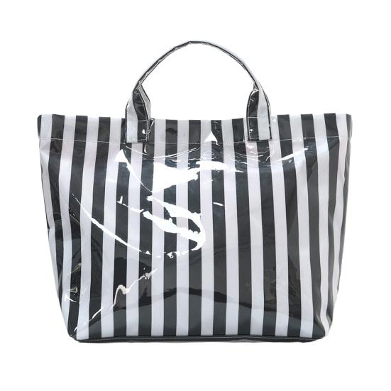 Glossy Striped Tote Bag PVC Handbag Stylish Waterproof Large Capacity Checkered Leopard Print