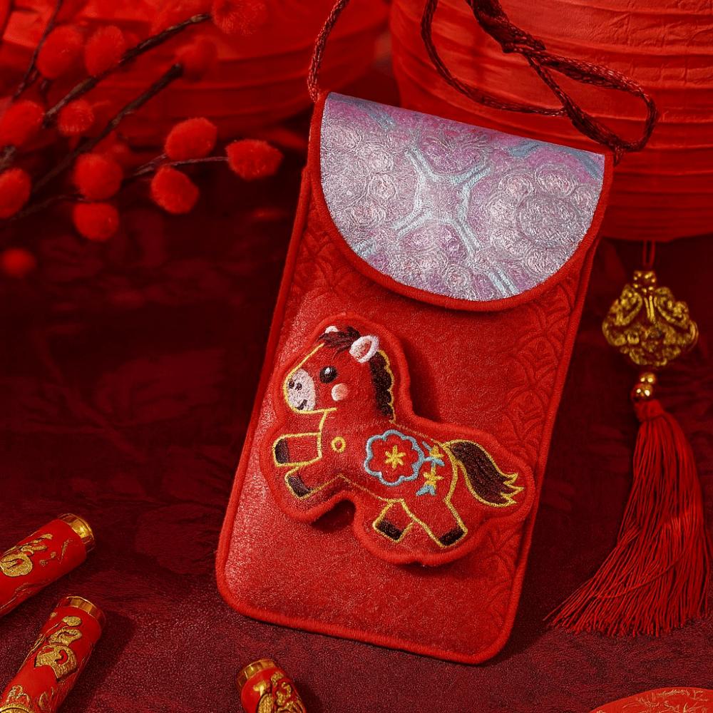 Chinese Style Horse Year Money Envelope Cartoon Creative Lucky Red Pocket Festival Thickened Cloth Red Envelope Chinese New Year