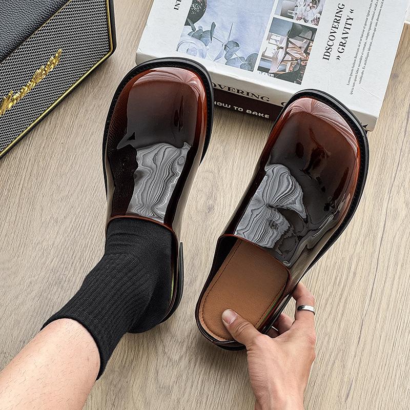 Summer New Fashion Trend One-pedal Muller Shoes Dress Upright Versatile Leather Slippers 91519-J