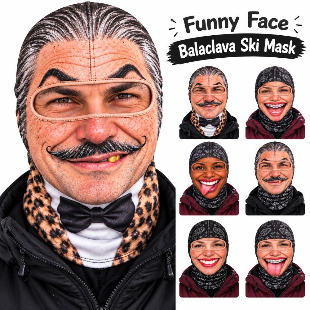 3D Face Printed Winter Mask Cover Missing Teeth Pattern Ski Mask Hood Costume Parties