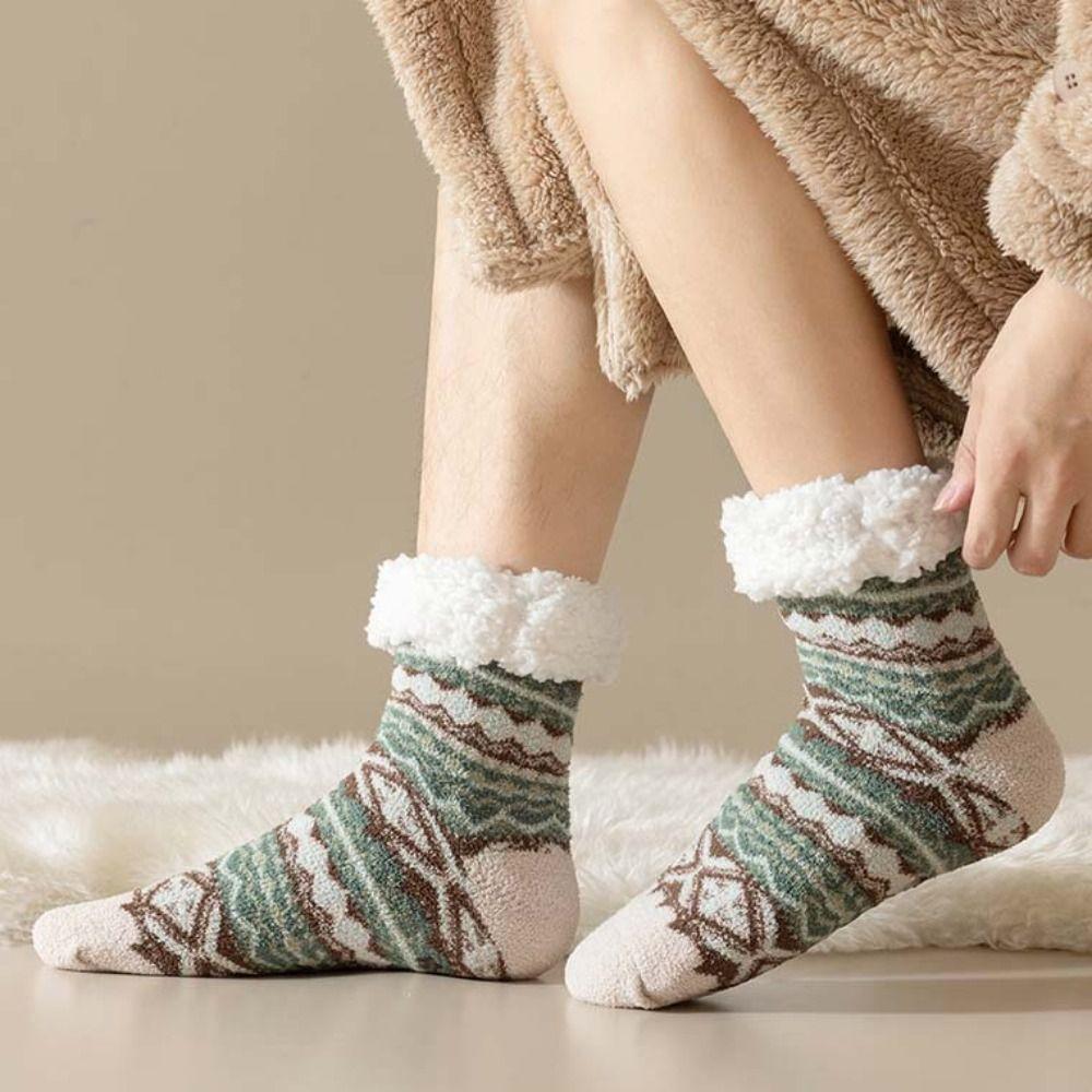 Mid Tube Floor Socks Plush Fleece Sock Winter Retro Sleeping Socks Men Women