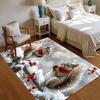 Winter Squirrel Area Rug Cute Animals with Red Scarf Pine Cones and Berries Non Slip Washable Floor Carpet for Nursery Bedroom