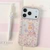 Фиолетовый чехол-цепочка с цветочным узором и кроликом для iPhone 15/14/16/17 Pro Max