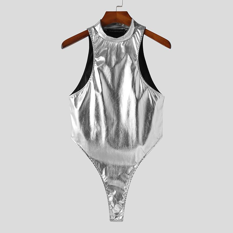 INCERUN Мужские комбинезоны без рукавов, приталенные комбинезоны с мокрым эффектом