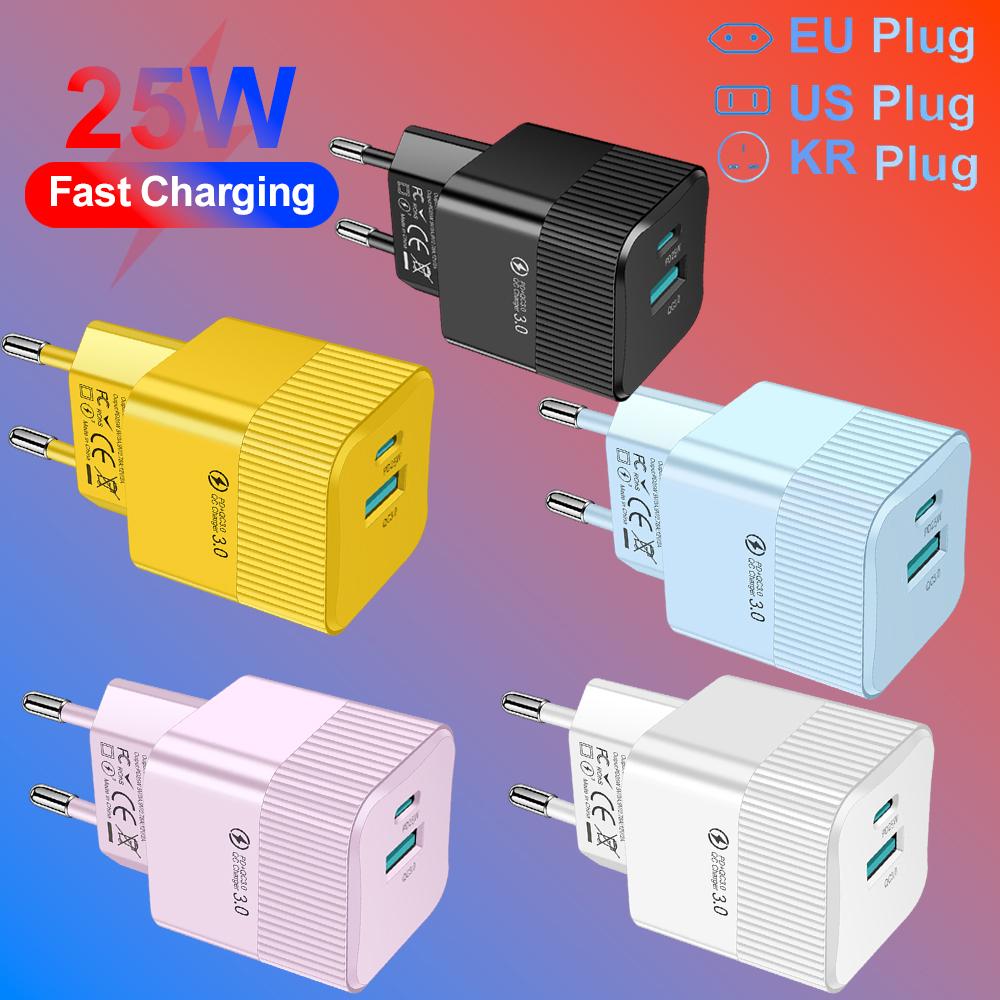 USB C PD 25 Вт быстрое зарядное устройство для iPhone 16 Pro Max Xiaomi 15 Oneplus KR EU US Mini 2 порта дорожный адаптер для быстрой зарядки телефона