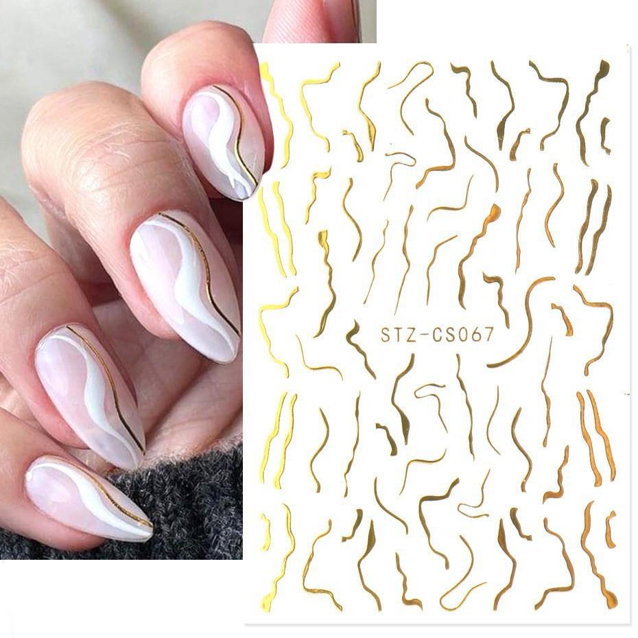 Nail Art Sticker, French Bronzing Scribbled Metal Gold Line Adhesive Nail Sticker