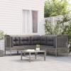 5 Piece Garden Lounge Set with Cushions Grey Poly Rattan