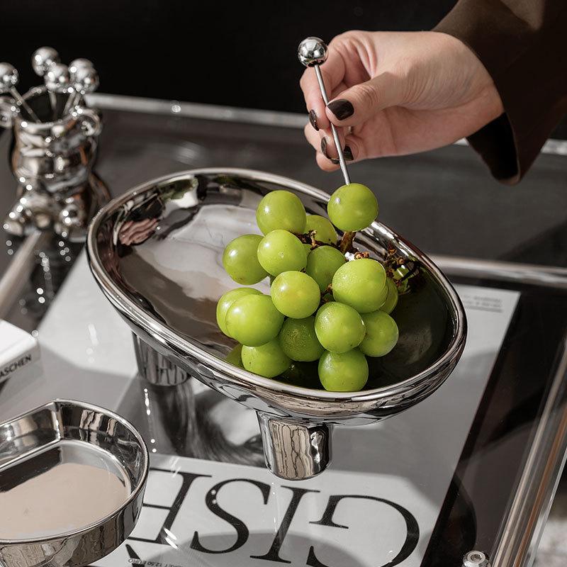 Керамическая ваза для фруктов на трех ножках для кухонной стойки, декоративная ваза для украшения стола, овальные большие миски для хлеба и конфет