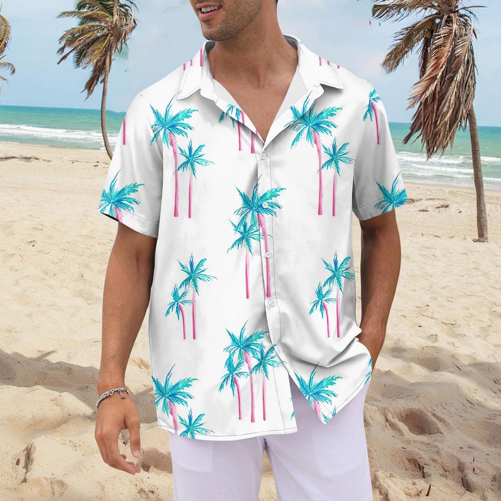Shirt For Men, Men's Vintage Button Down Bowling Shirts Short Sleeve Summer Beach Shirt