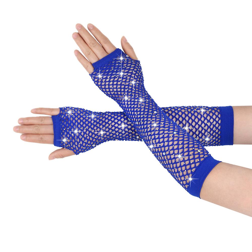 Перчатки с бриллиантами для вечеринок, рыболовная сеть, эластичные сетчатые перчатки, ретро-ночной клуб, сексуальные, горячие, длинные перчатки с бриллиантами